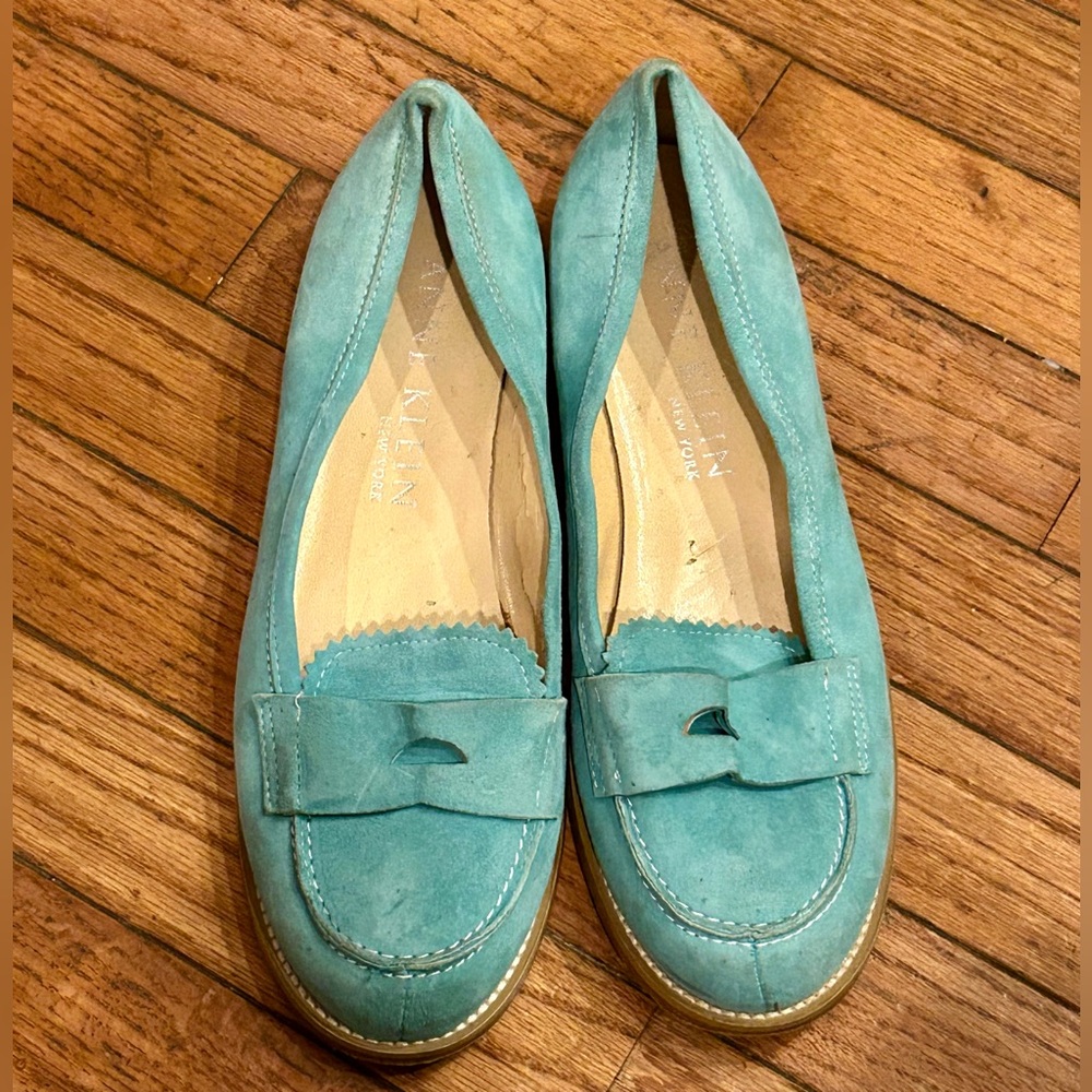 Anne Klein Women's Teal suede Loafers  peeling a little inside the shoes  size 8